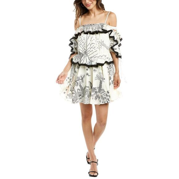Valentino WomensOff-The-Shoulder Silk Mini Dress Black